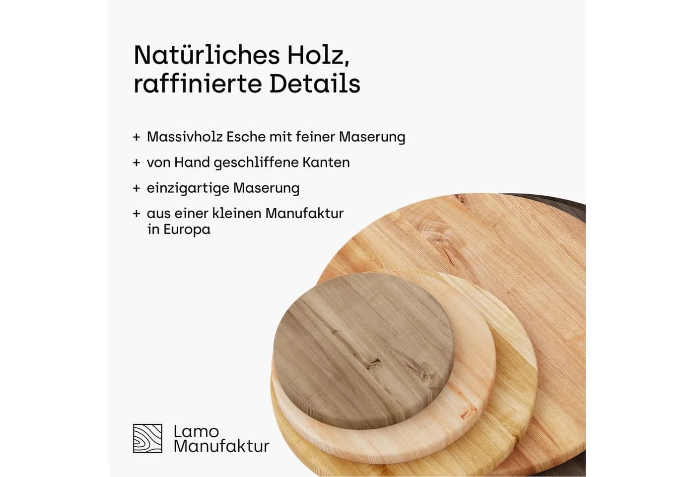 LAMO Manufaktur Runder Esstisch Esche massiv 80 cm Schwarz - Bild 4