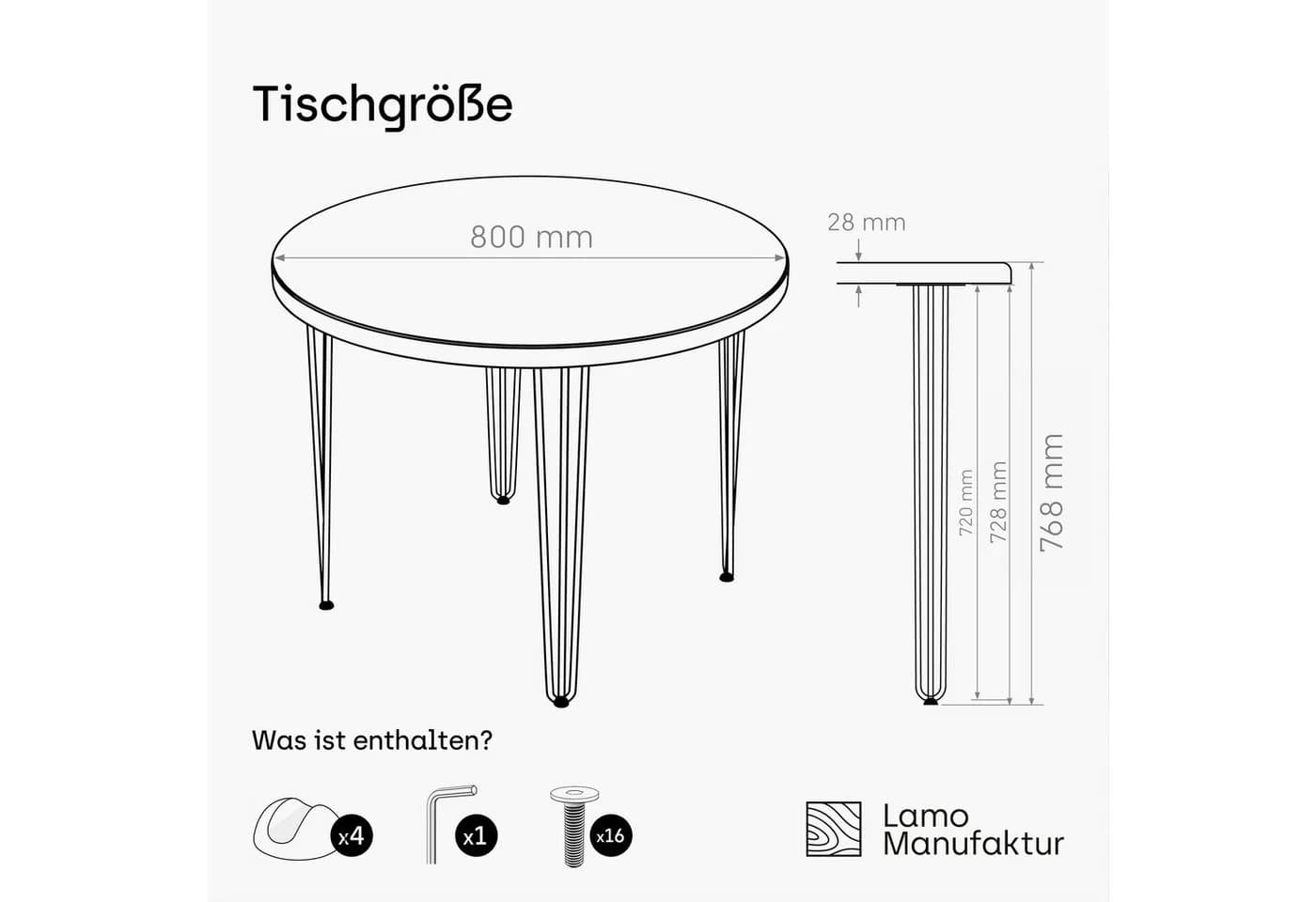 LAMO Manufaktur Runder Esstisch Esche massiv 80 cm Schwarz - Bild 5
