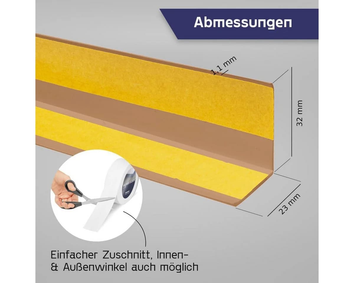 HOLZBRINK Sockelleiste selbstklebend PVC 32x23mm, 1m Rolle, Küchenleiste Abschlussleiste für Badezimmer Farbe: Eiche hell