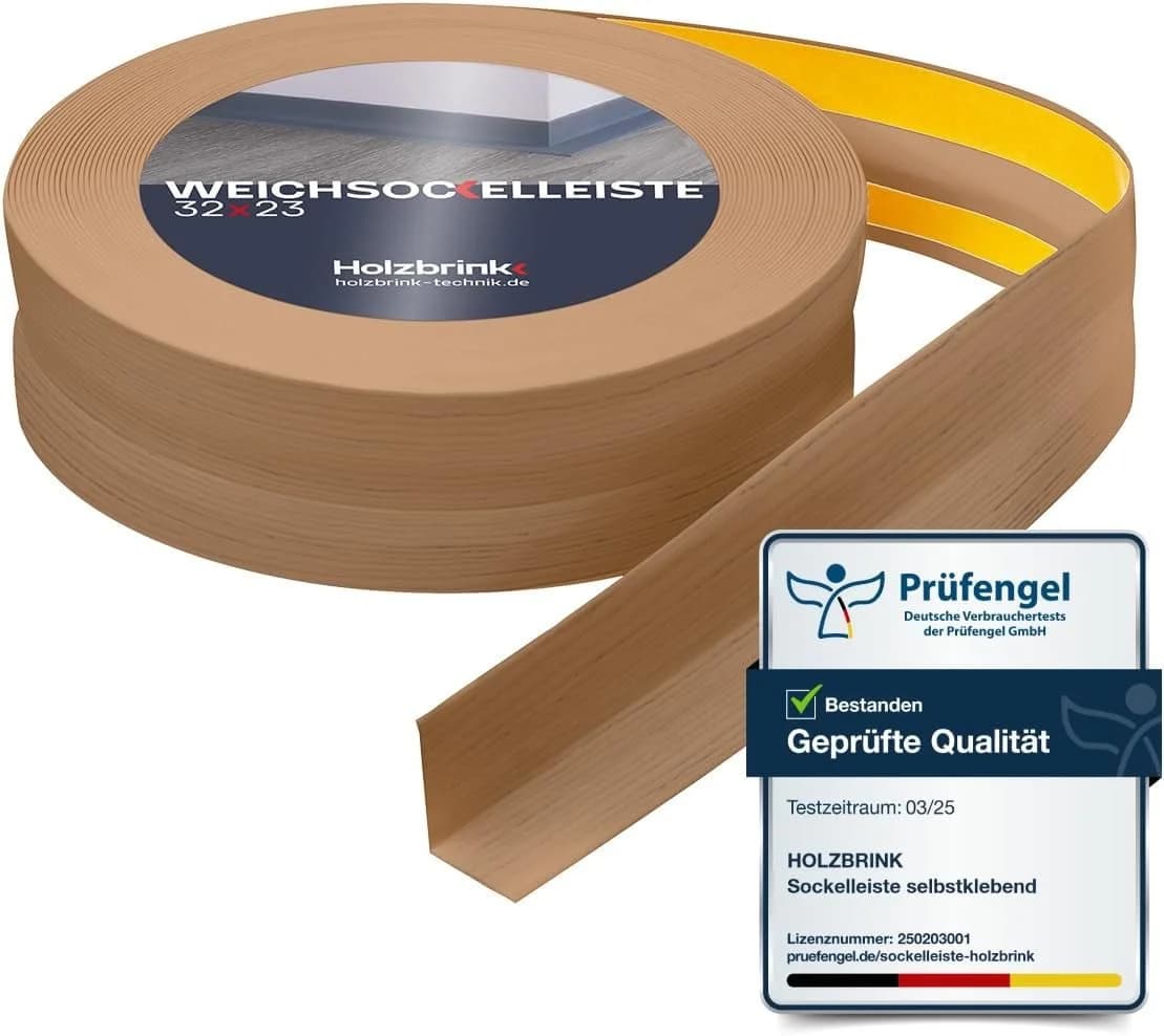 HOLZBRINK Sockelleiste selbstklebend PVC 32x23mm, 1m Rolle, Küchenleiste Abschlussleiste für Badezimmer Farbe: Eiche hell - Bild 2