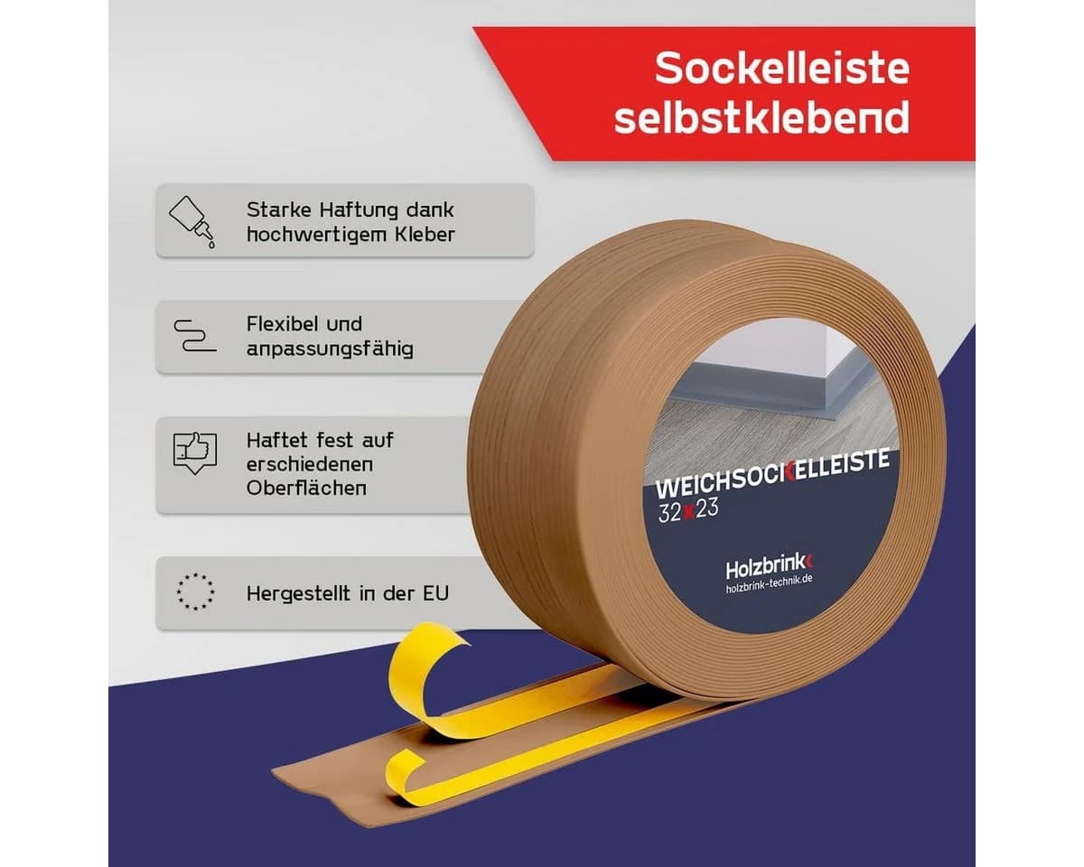 HOLZBRINK Sockelleiste selbstklebend PVC 32x23mm, 1m Rolle, Küchenleiste Abschlussleiste für Badezimmer Farbe: Eiche hell - Bild 3