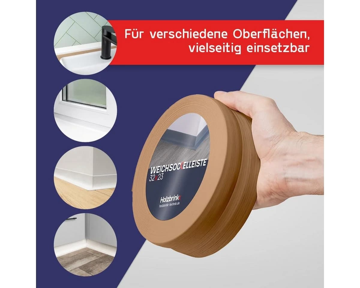 HOLZBRINK Sockelleiste selbstklebend PVC 32x23mm, 1m Rolle, Küchenleiste Abschlussleiste für Badezimmer Farbe: Eiche hell - Bild 4