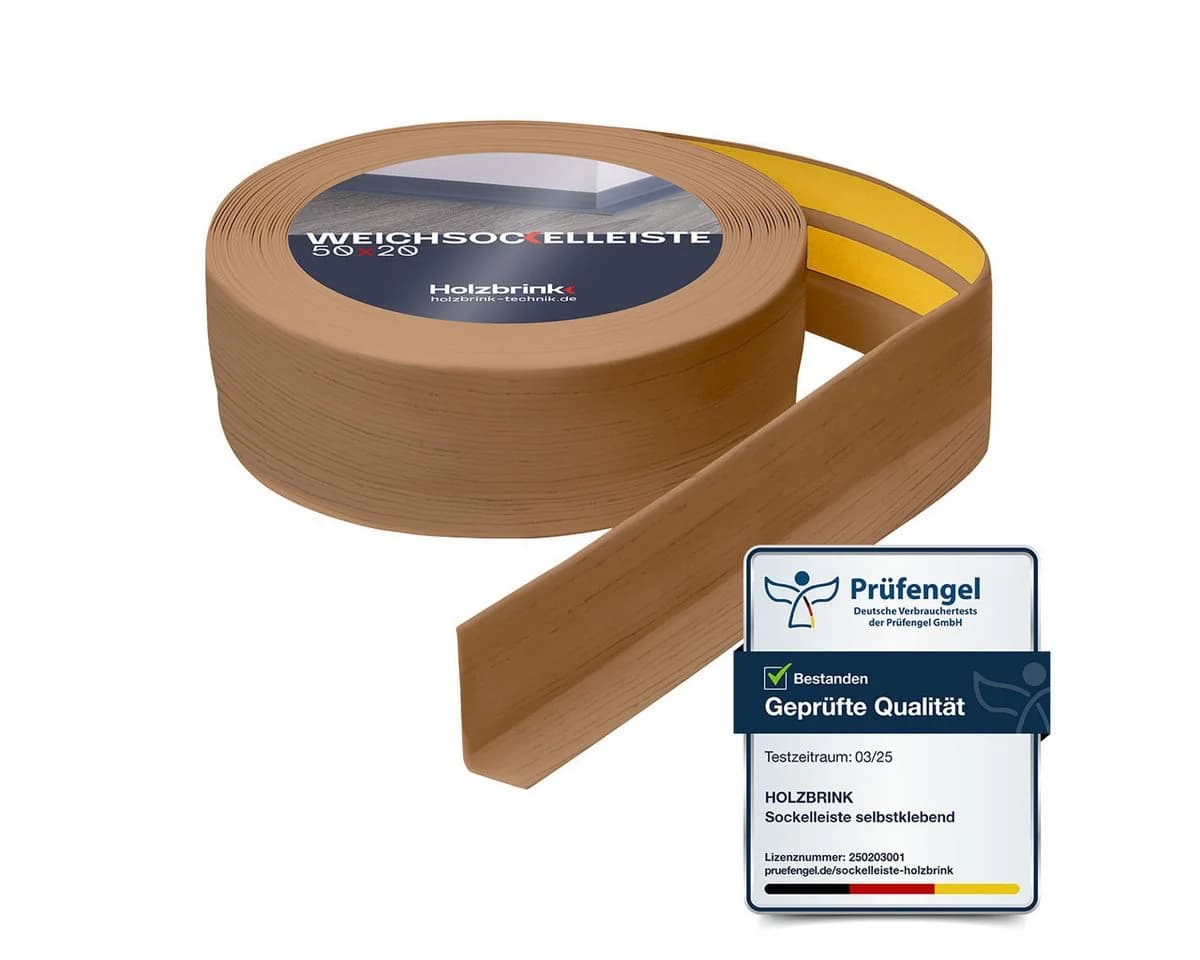 HOLZBRINK Sockelleiste selbstklebend PVC 50x20mm 1m Rolle Küchenleiste Abschlussleiste für Badezimmer Farbe: Eiche hell - Bild 2