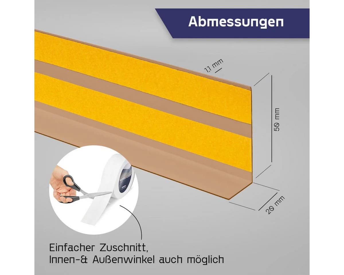 HOLZBRINK Sockelleiste selbstklebend PVC 50x20mm 1m Rolle Küchenleiste Abschlussleiste für Badezimmer Farbe: Eiche hell - Bild 4