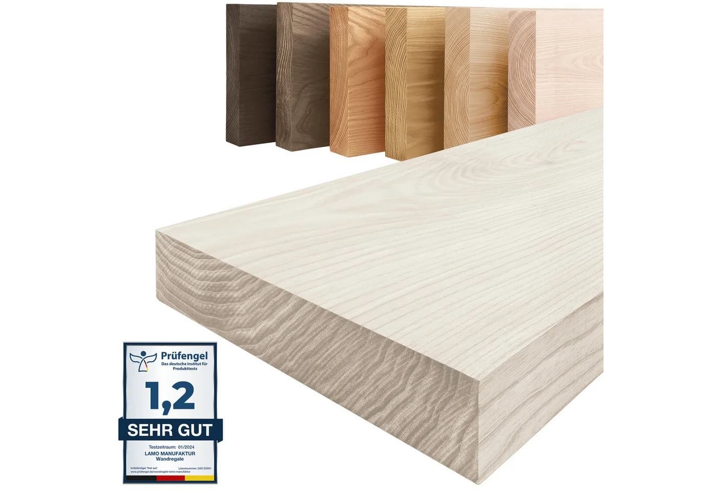 LAMO Manufaktur Pure Wandregal 40 cm Massivholz Weiß - Bild 2