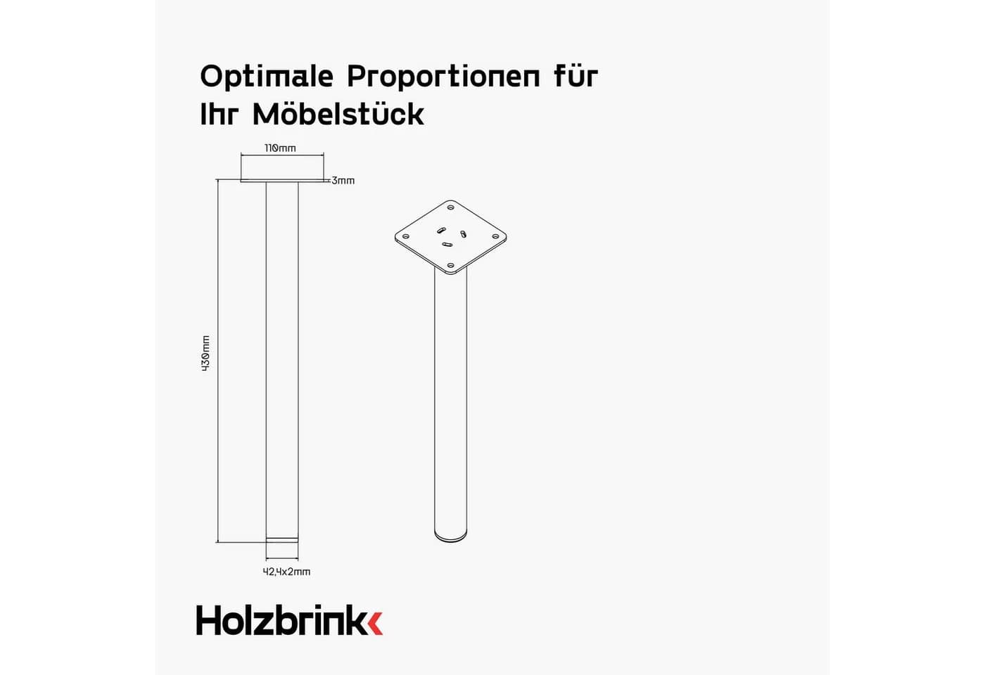 HOLZBRINK Tischbeine Anthrazit 43 cm Metall Ø42,4 mm 4 Stk.