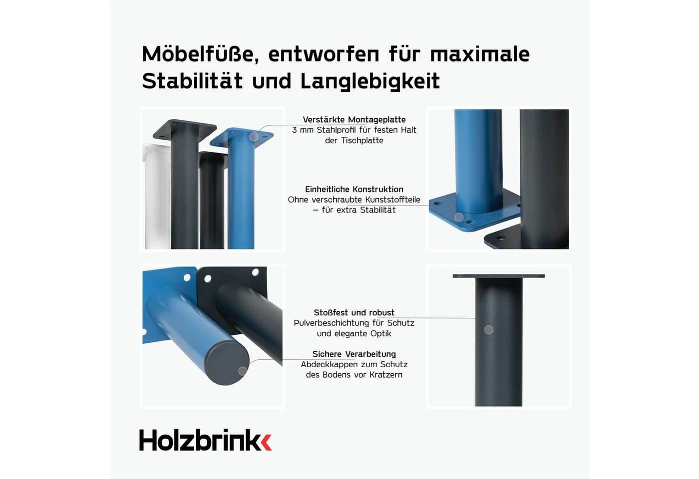 HOLZBRINK Tischbeine Anthrazit 43 cm Metall Ø42,4 mm 4 Stk. - Bild 5