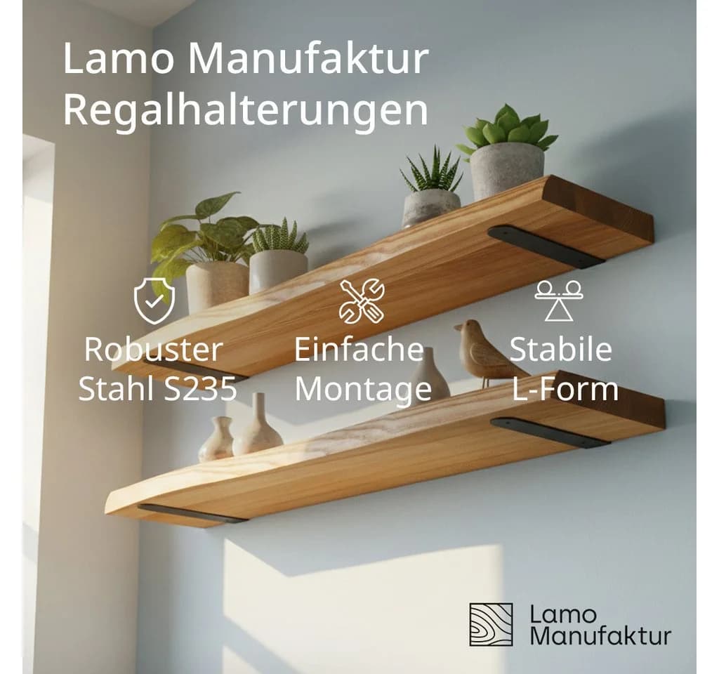 LAMO Manufaktur Wandregalhalter Unsichtbar Schwerlastwinkel 10cm 3 St. Schwarz Metallwinkel 90 Grad