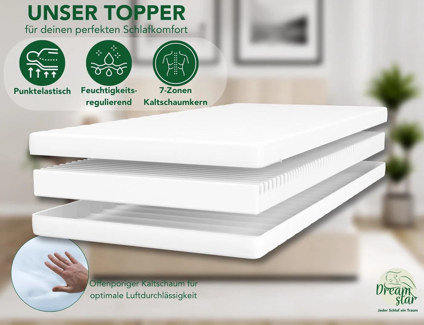 Dreamstar Topper Easy Flex 10cm Duo Härtegrad H2/H3 7-Zonen - Bild 3