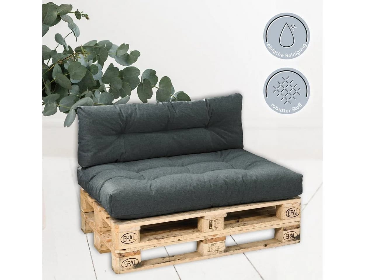 XDREAM Palettenkissen Set Grau Indoor Outdoor Europalette - Bild 4