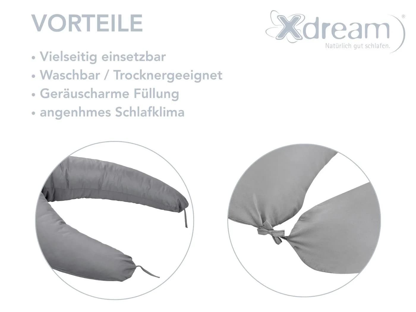 XDREAM Stillkissen XXL Grau Multifunktional mit Mikrofaserbezug