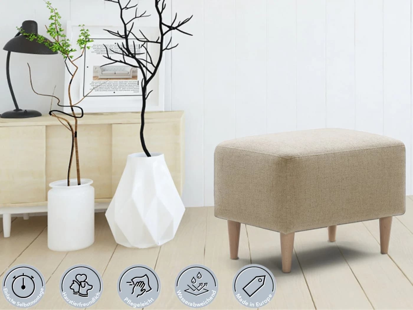XDREAM Polsterhocker Beige Moderner Fußhocker mit Komfortschaum