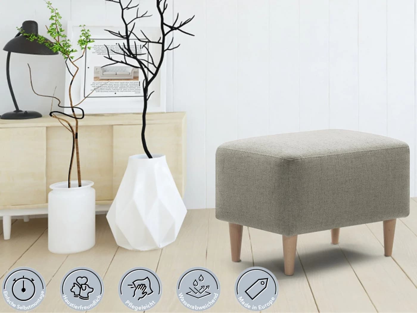 XDREAM Polsterhocker Grau Moderner Fußhocker mit Komfortschaum
