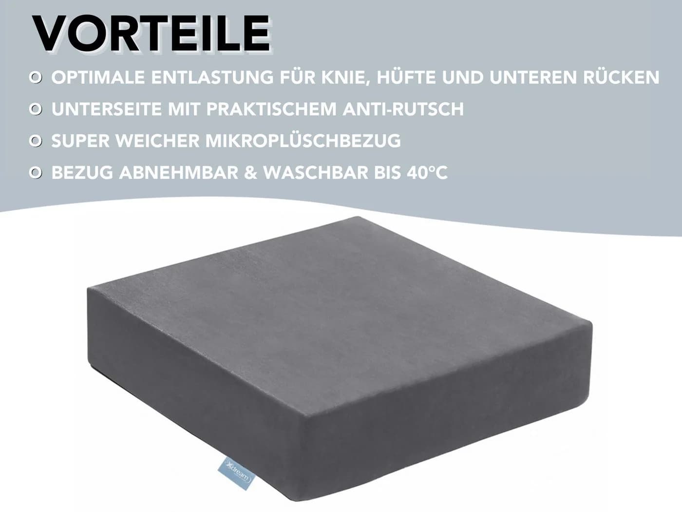 XDREAM Sitzkissen Sitzerhöhung Grau Mikroplüsch Anti-Rutsch