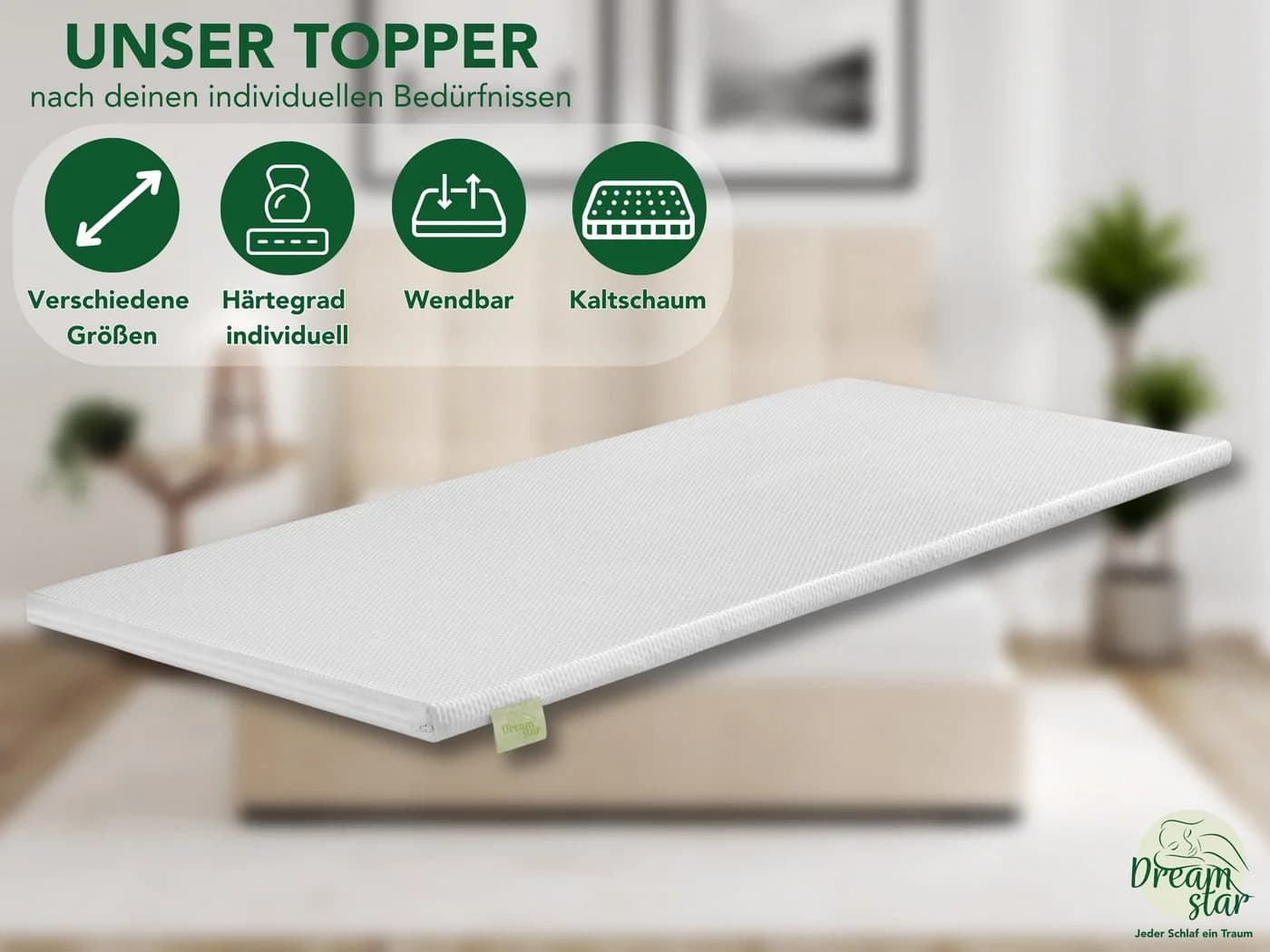 Dreamstar Topper Easy Dream Kaltschaum 5cm Ergonomisch Rutschfest