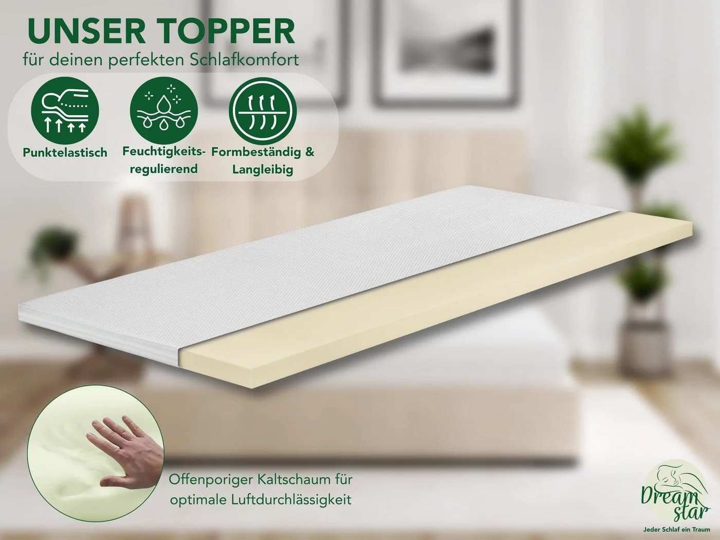 Dreamstar Topper Easy Dream Kaltschaum 5 cm Weiß - Bild 3