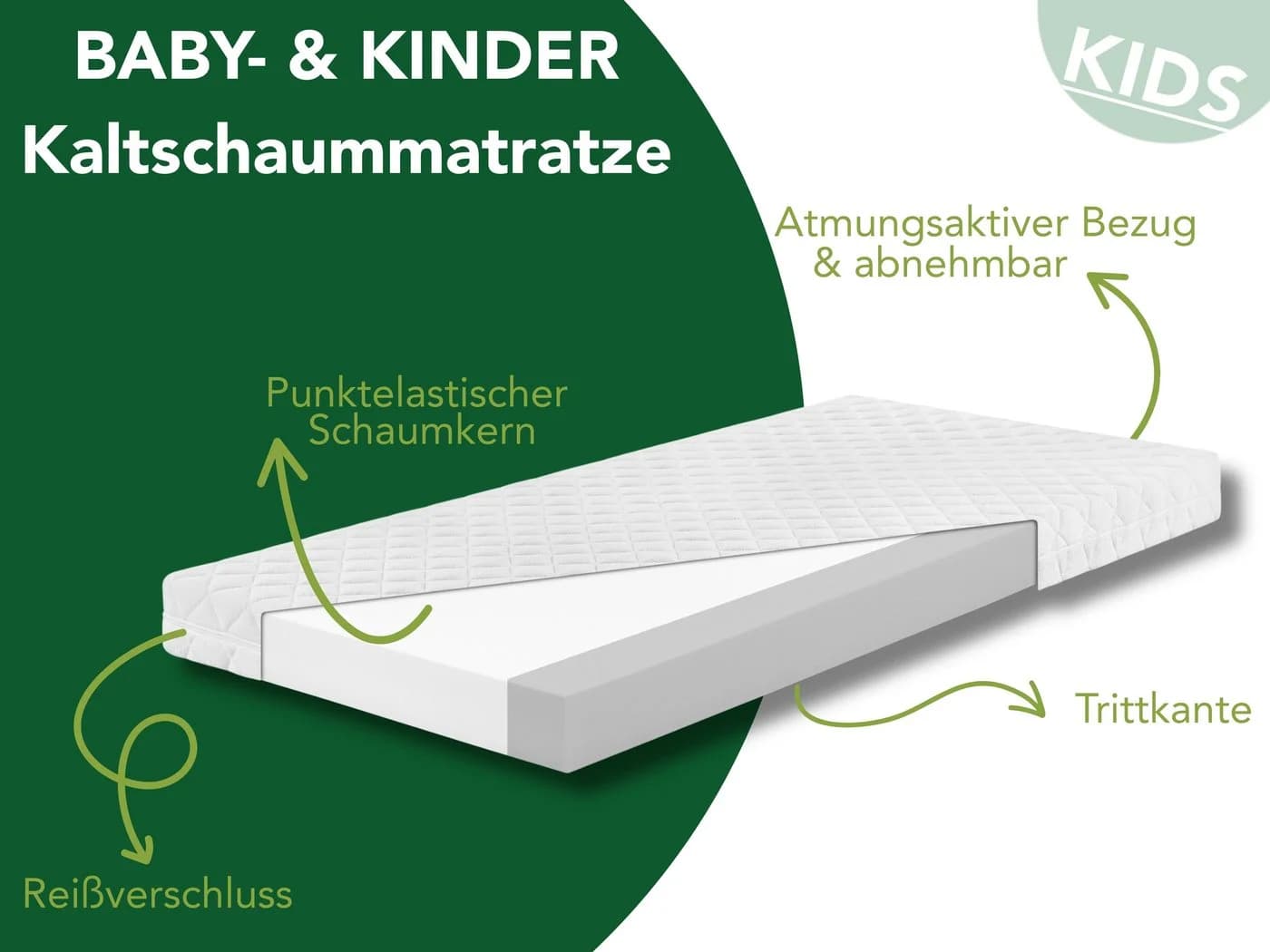 Dreamstar Ergo Kids Babymatratze 60x120 cm und 70x140 cm, 9 cm hoch, atmungsaktive Matratze fürs Babybett - Bild 3