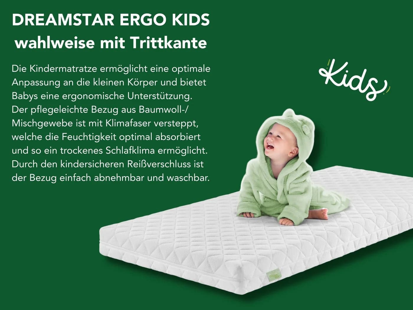 Dreamstar Ergo Kids Babymatratze 60x120 cm und 70x140 cm, 9 cm hoch, atmungsaktive Matratze fürs Babybett - Bild 5