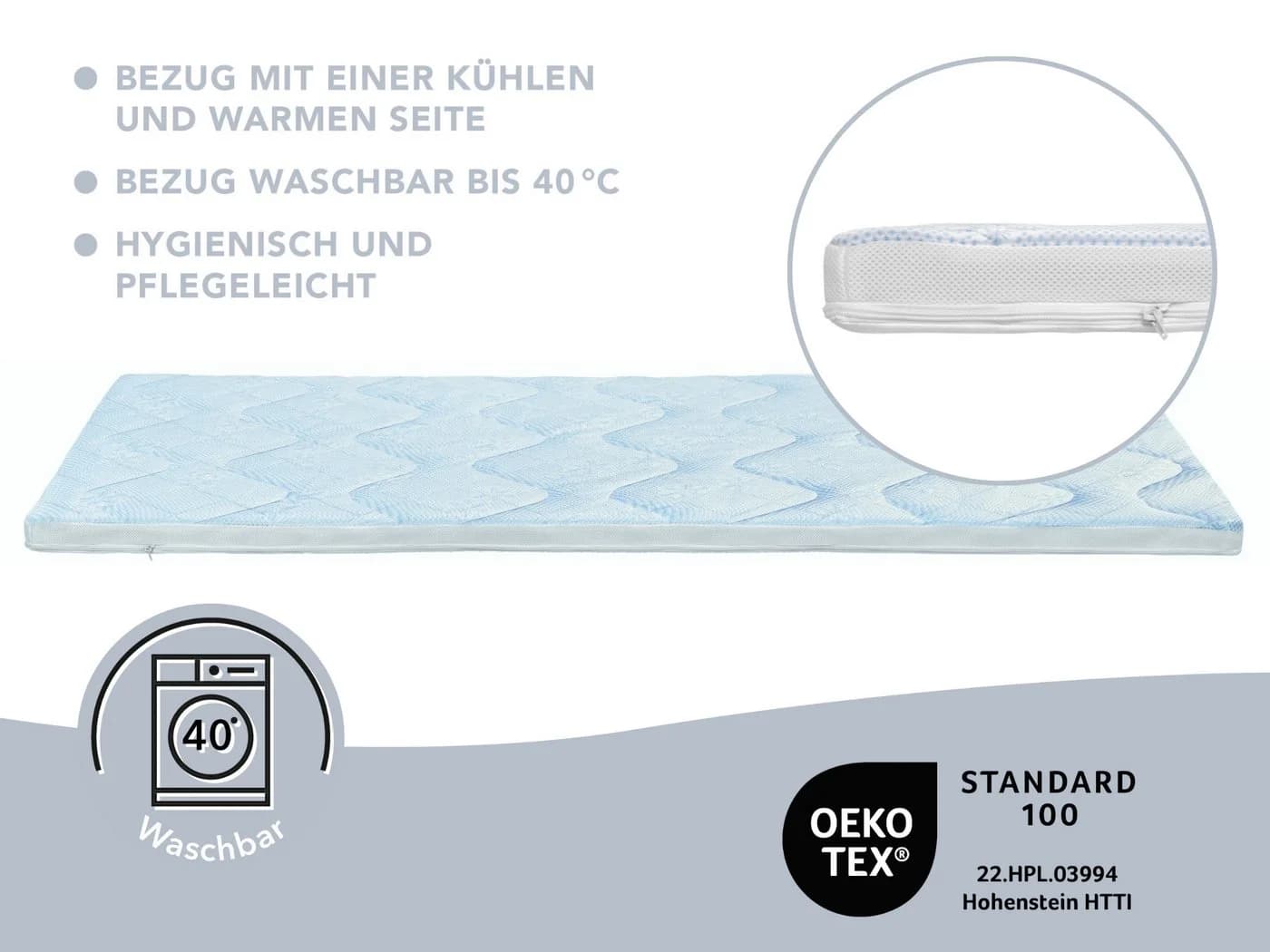 XDREAM Kühlender Matratzentopper 6 cm Höhe mit atmungsaktivem Bezug