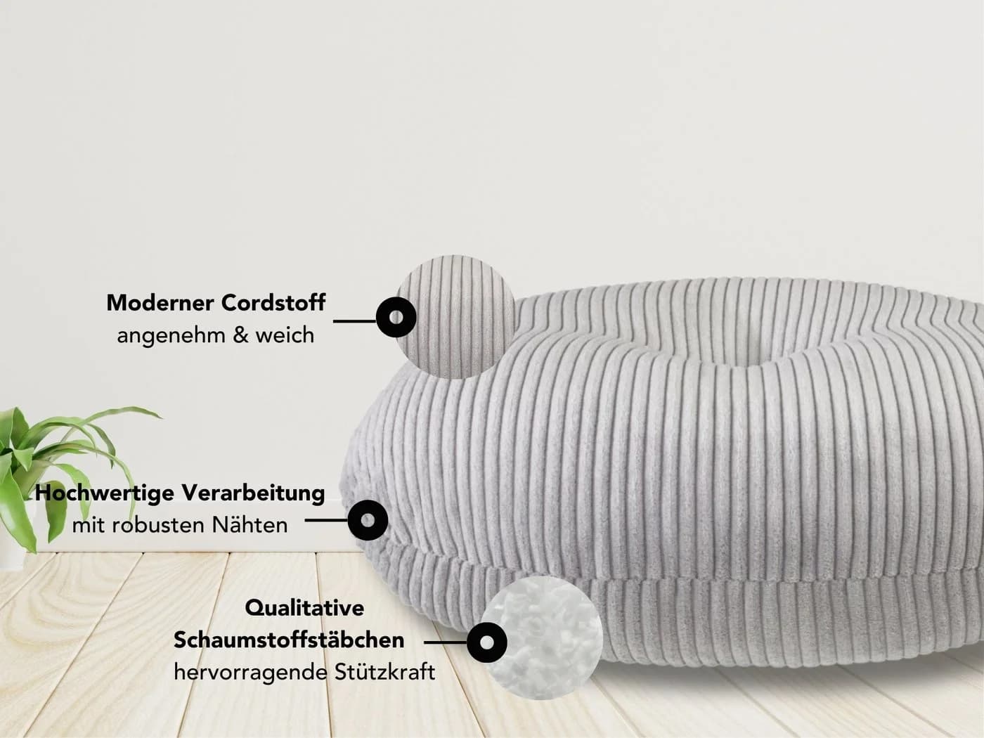 XDREAM Pouf rundes Bodensitzkissen Grau Modernes Korddesign - Bild 3