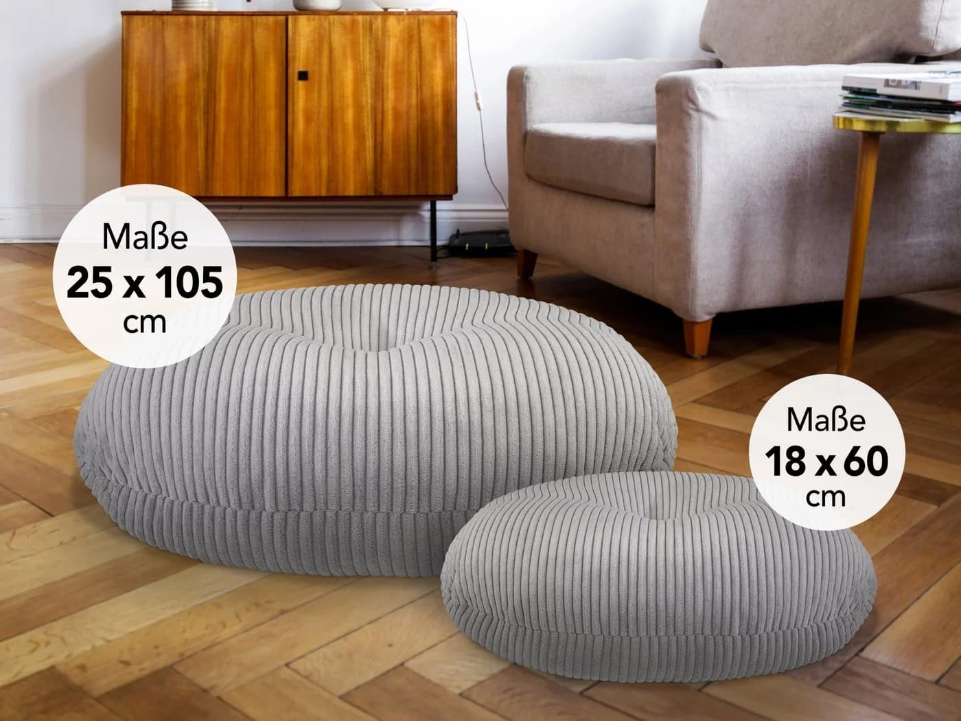 XDREAM Pouf rundes Bodensitzkissen Grau Modernes Korddesign - Bild 4