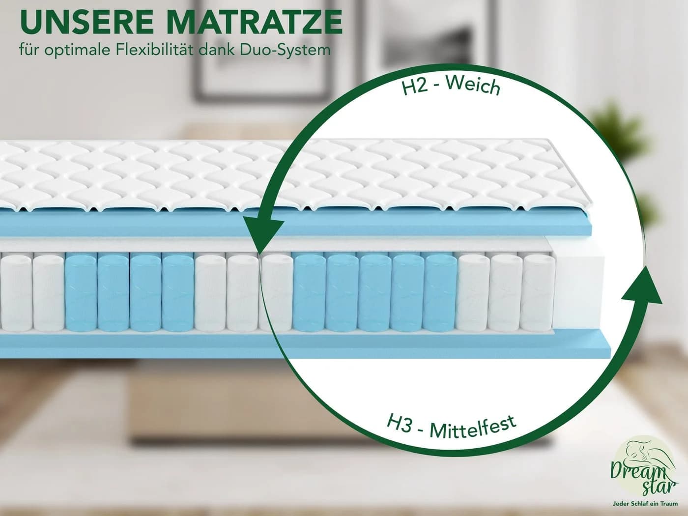 Dreamstar Ergo Flex Taschenfederkernmatratze 7-Zonen Wendematratze H2/H3 - Bild 4