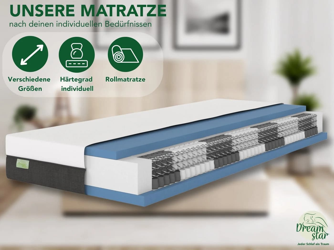 Dreamstar Taschenfederkernmatratze Premium 7-Zonen H2/H3/H4