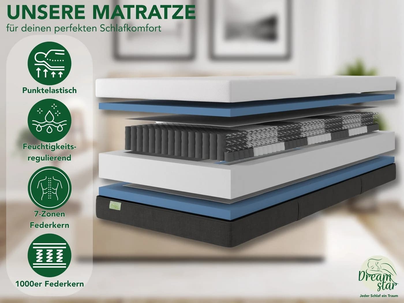 Dreamstar Taschenfederkernmatratze Premium 7-Zonen H2/H3/H4 - Bild 3