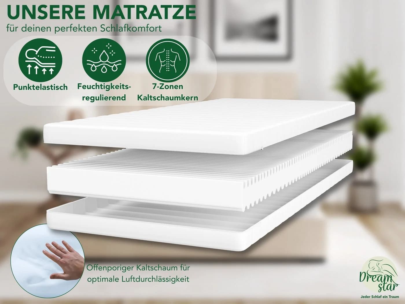 Dreamstar Kaltschaummatratze 7-Zonen Simple Flex H2/H3 - Bild 3