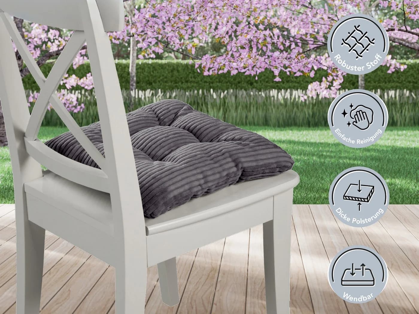 XDREAM Stuhlkissen Set Grau Robust Indoor Outdoor - Bild 3