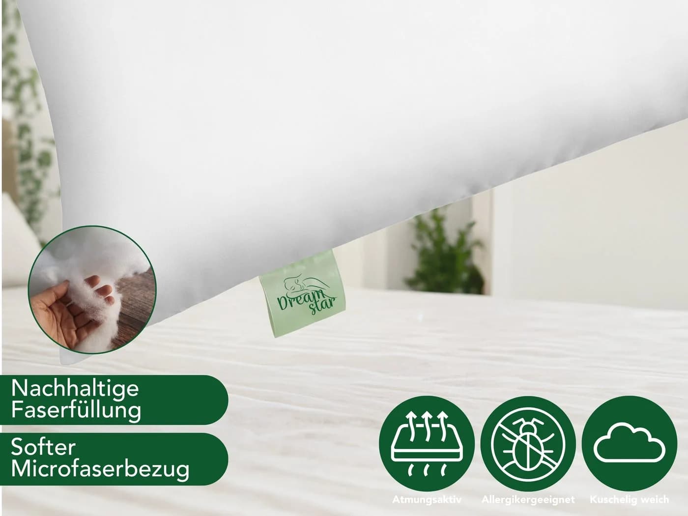 Dreamstar Microfaserkissen Weiß Faserfüllung Allergikerfreundlich - Bild 3