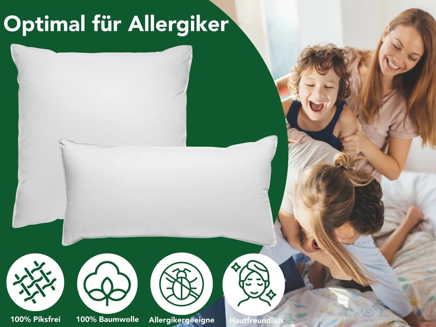 Dreamstar 3-Kammer-Kopfkissen Daunenkissen Weiss Baumwolle