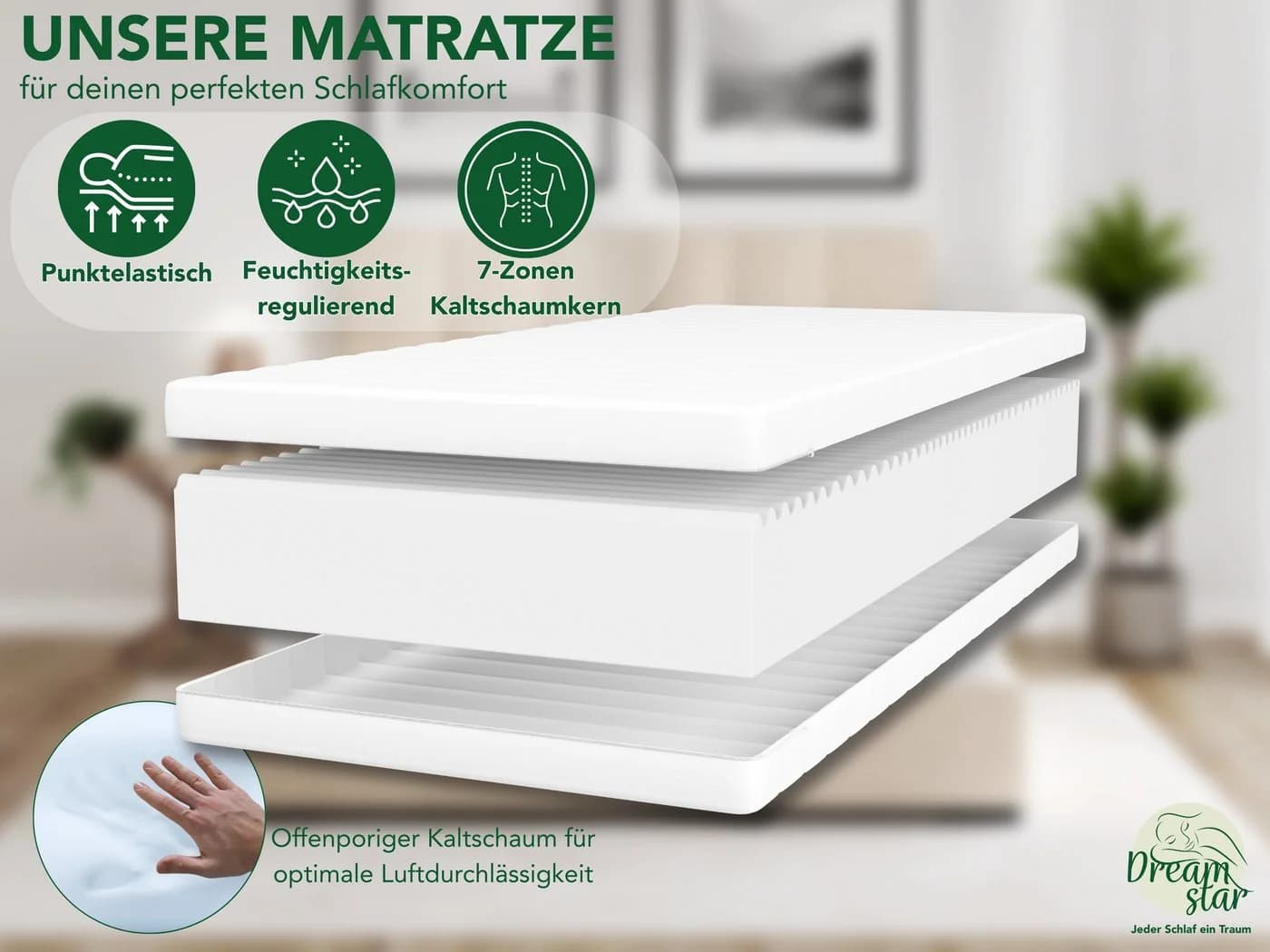 Dreamstar Kaltschaummatratze Easy Flex 7-Zonen Duo-Härtegrad Wendbar - Bild 3