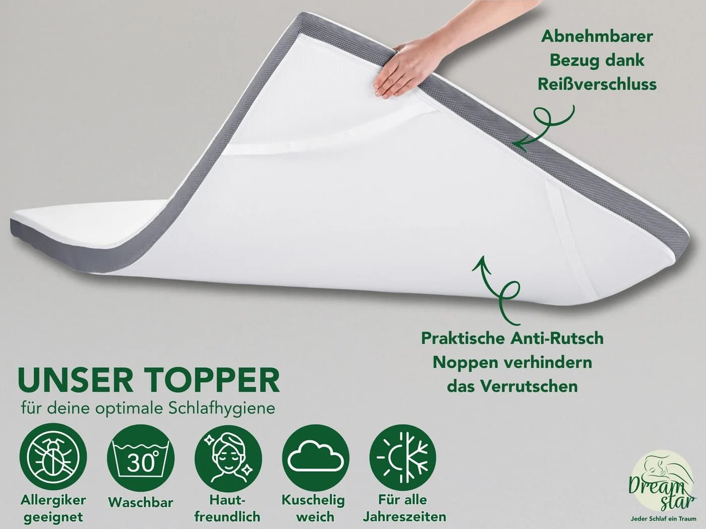 Dreamstar 7-Zonen Matratzentopper mit Gel-Memoryschaum und Komfortschaum - Bild 4