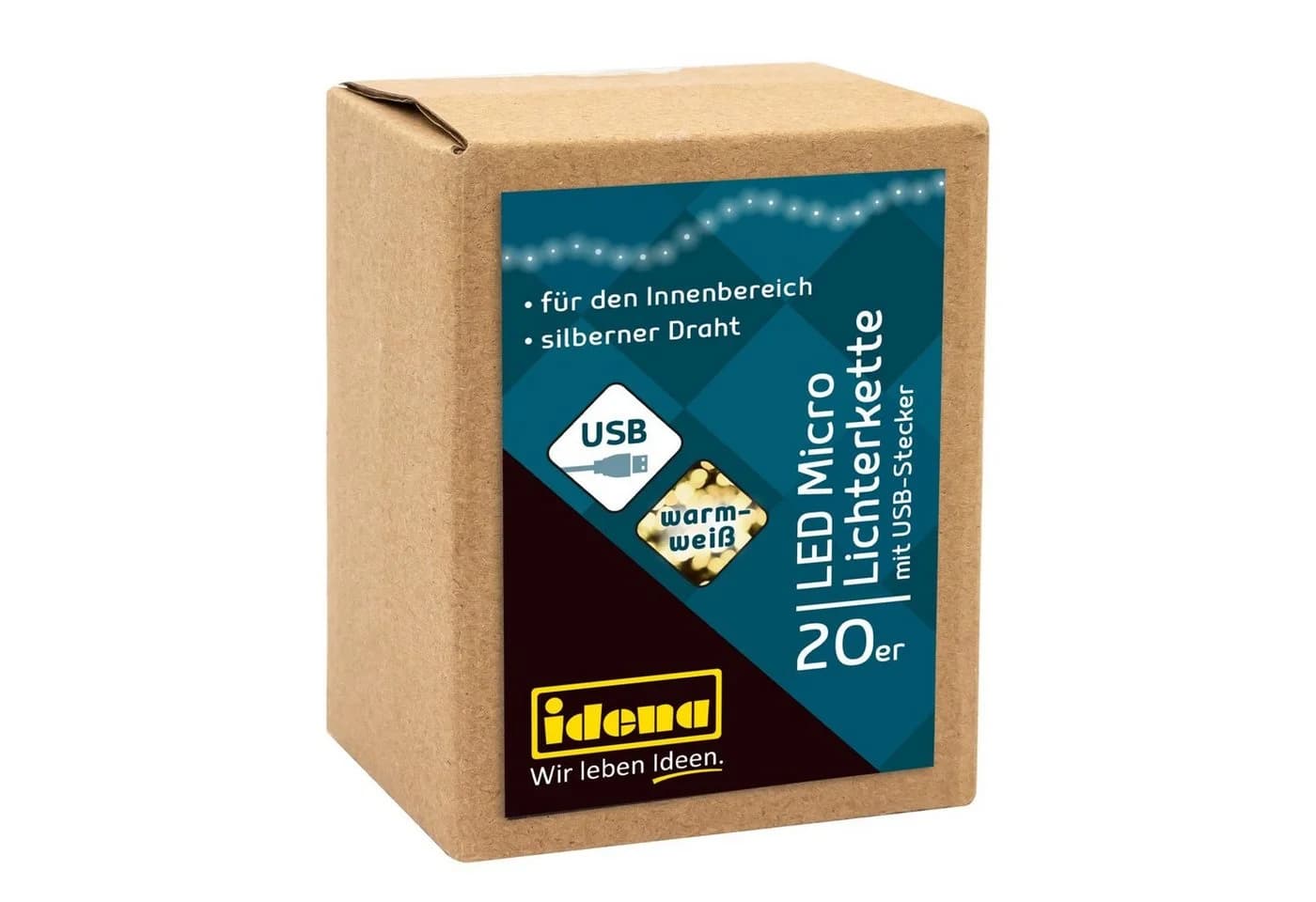 Idena LED-Micro Lichterkette 20 LEDs Warmweiß USB-Betrieb