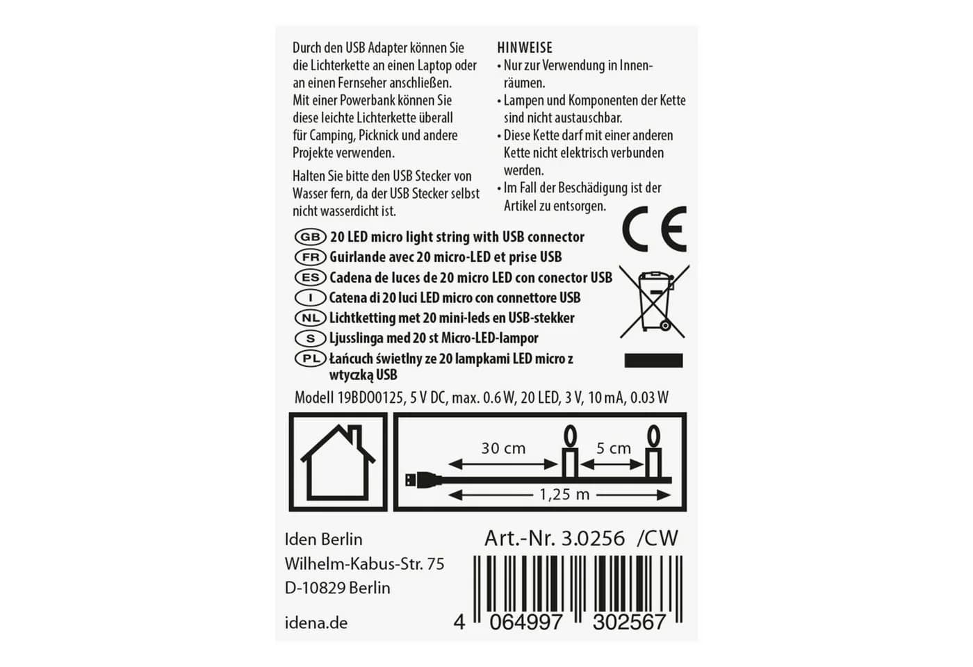 Idena LED-Micro Lichterkette 20 LEDs Warmweiß USB-Betrieb - Bild 4