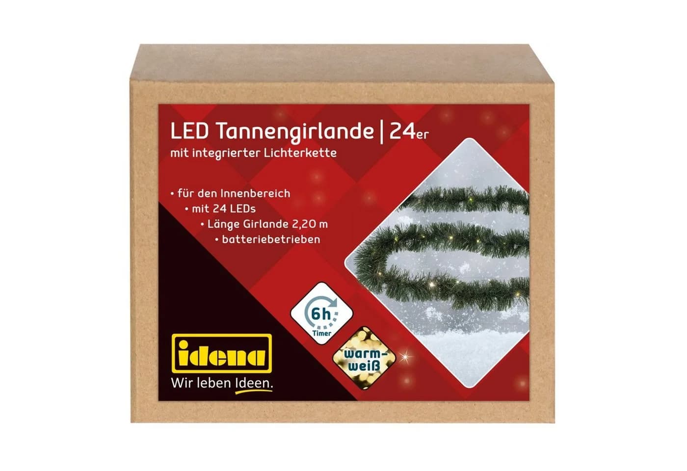 Idena LED-Girlande Idena 31345 - LED Tannengirlande mit 24 LEDs in Warmweiß, 2,2m