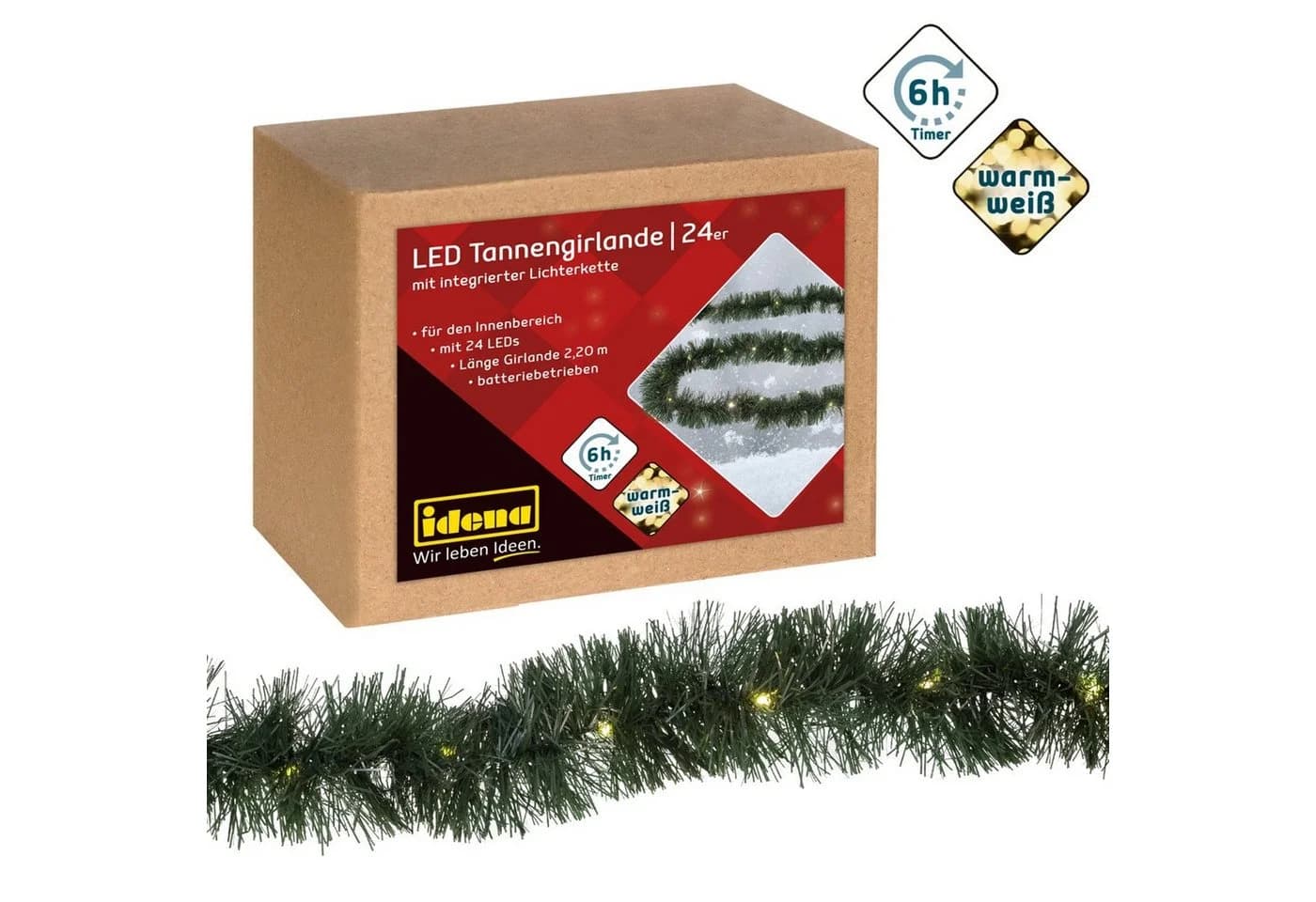 Idena LED-Girlande Idena 31345 - LED Tannengirlande mit 24 LEDs in Warmweiß, 2,2m - Bild 2