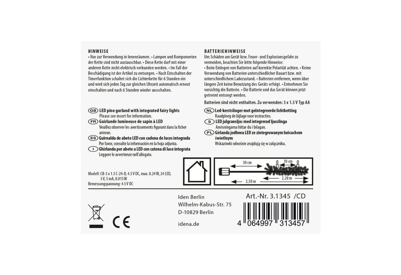 Idena LED-Girlande Idena 31345 - LED Tannengirlande mit 24 LEDs in Warmweiß, 2,2m - Bild 5