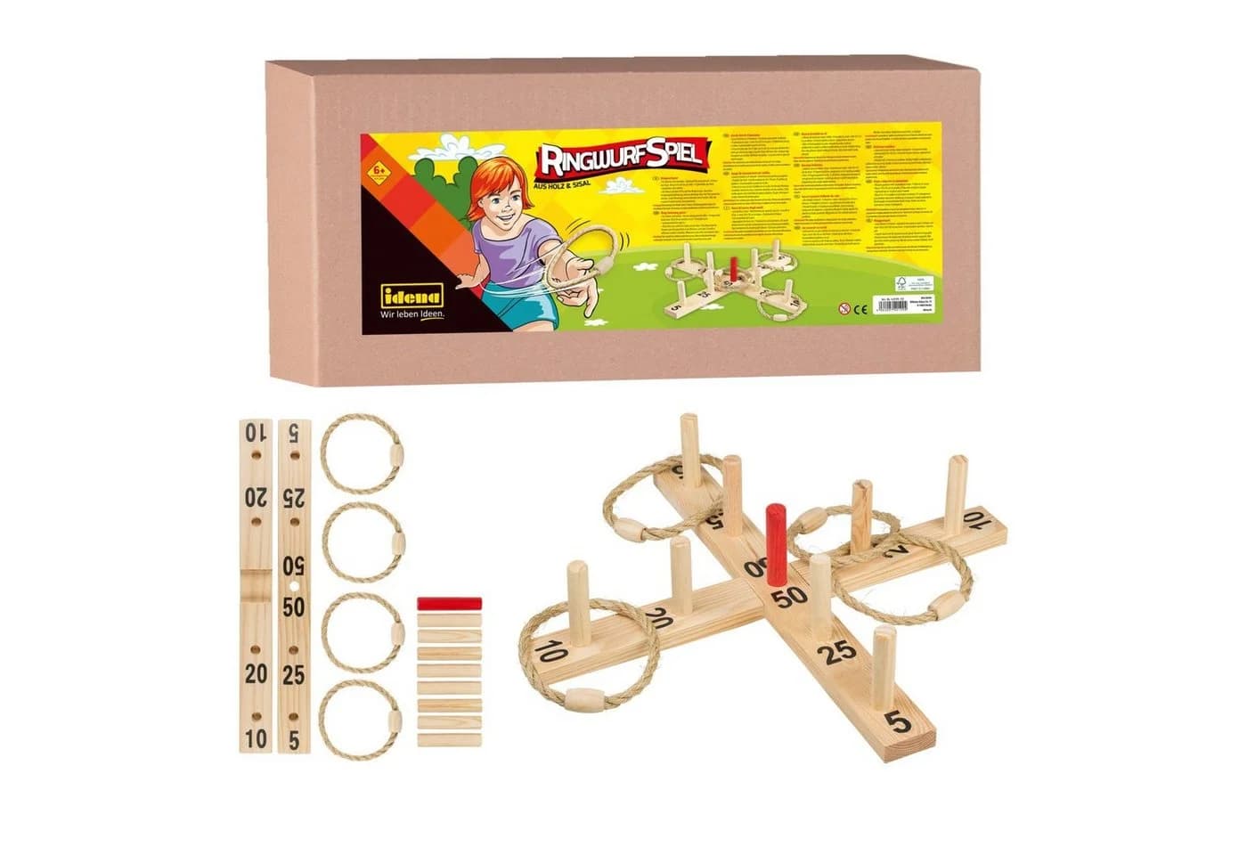 Idena Spiel Ringwurfspiel 50 x 50 cm Holz 9 Stäbe 4 Ringe - Bild 2