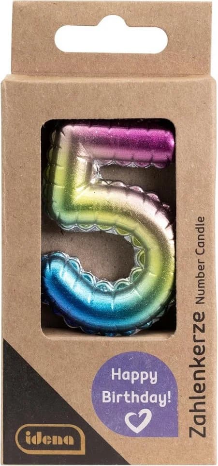 Idena Zahlenkerze 5 Regenbogen Metallic