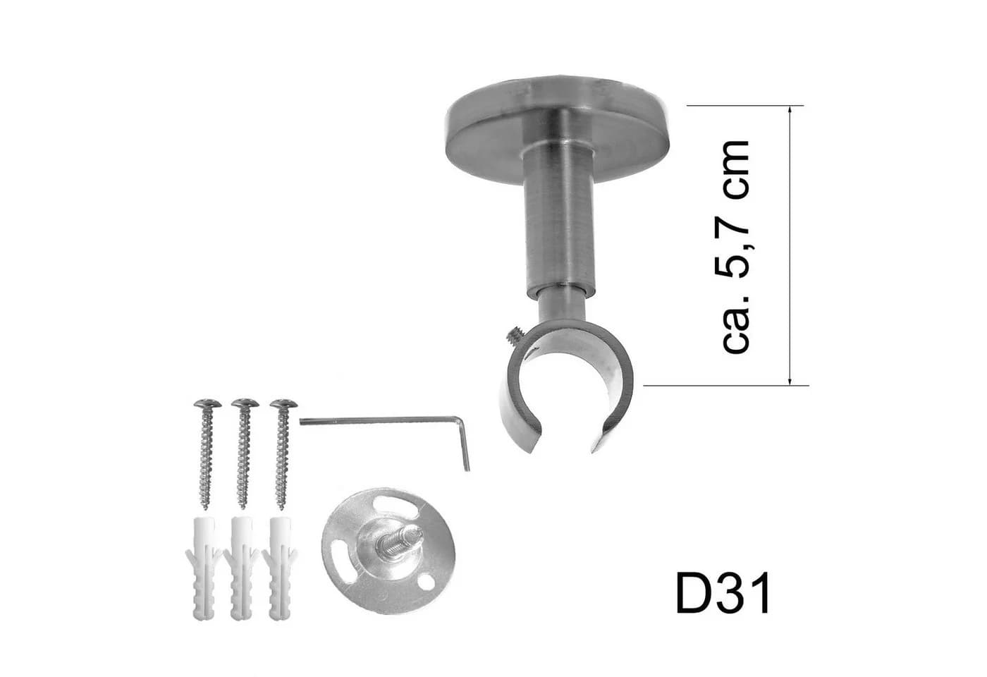 BASIT Gardinenstange Edelstahloptik 20mm mit Deckenträgern 120 cm