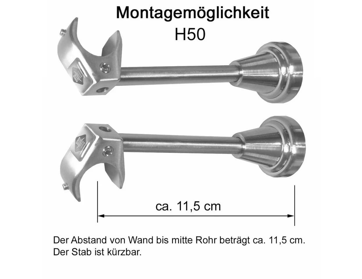 BASIT Gardinenstange Edelstahloptik 20mm mit Wandträgern 120 cm - Bild 3