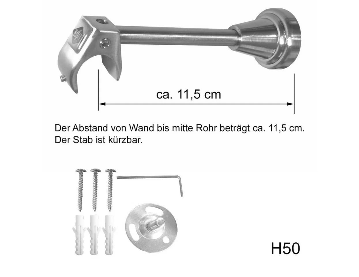 BASIT Gardinenstange Edelstahloptik 20mm mit Wandträgern 120 cm