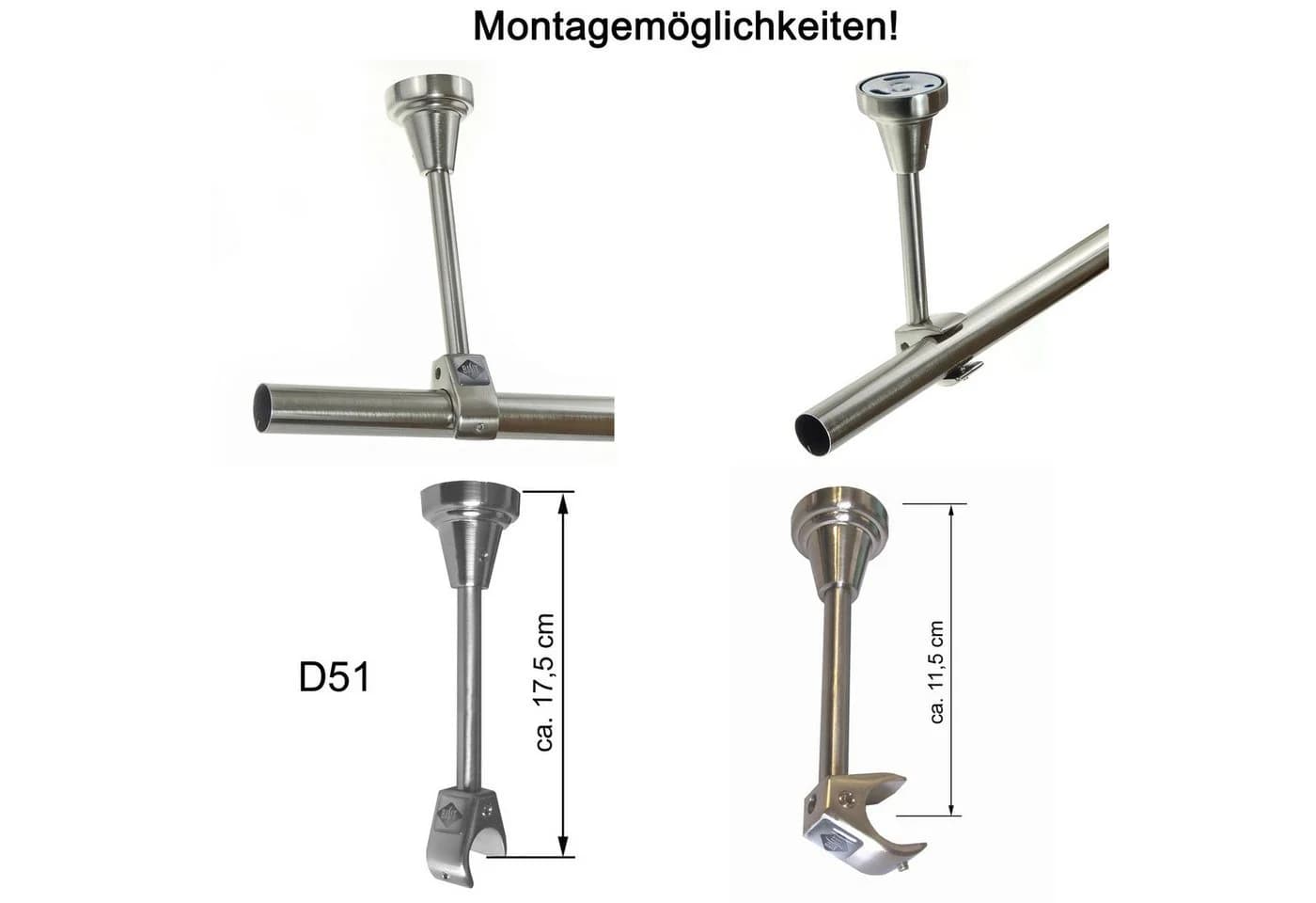 BASIT Gardinenstange Edelstahloptik 20mm mit Deckenträgern 120 cm - Bild 3