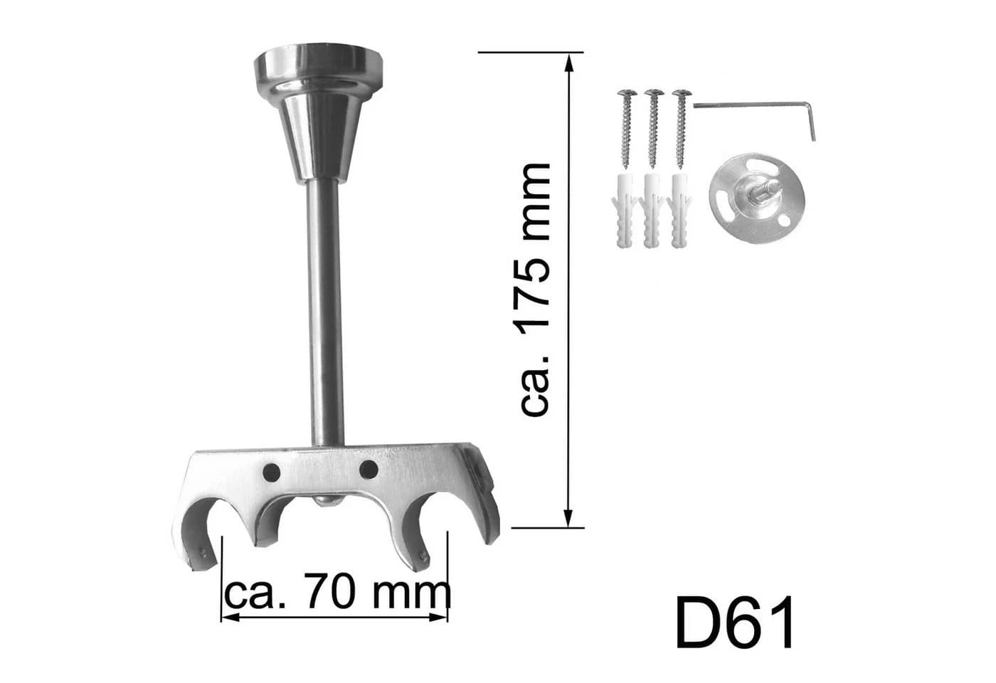 BASIT Gardinenstange Rohr und Innenlauf Edelstahloptik 20mm mit Deckenträgern 120 cm E30, Ø 20 mm, 2-läufig, verschraubt, Metall, D61RI 120 cm E30 Kappe