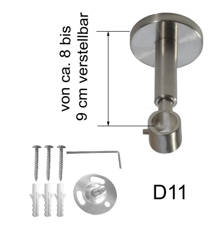 BASIT Gardinenstange Edelstahloptik 16 mm mit Deckenträgern
