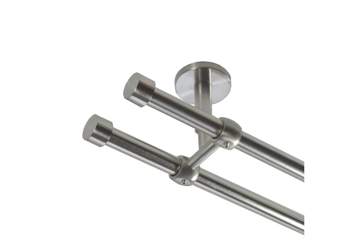 BASIT Gardinenstange 2-läufig Edelstahloptik 16 mm mit Deckenträgern - Bild 2
