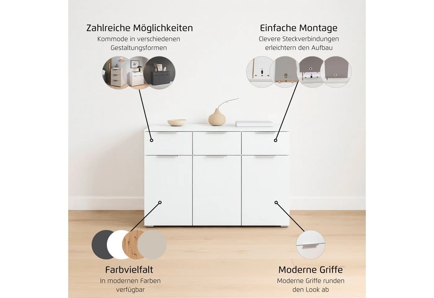 Kombikommode RAUCH Sideboard Schubladenkommode CORTONA Eiche Artisan - Bild 4