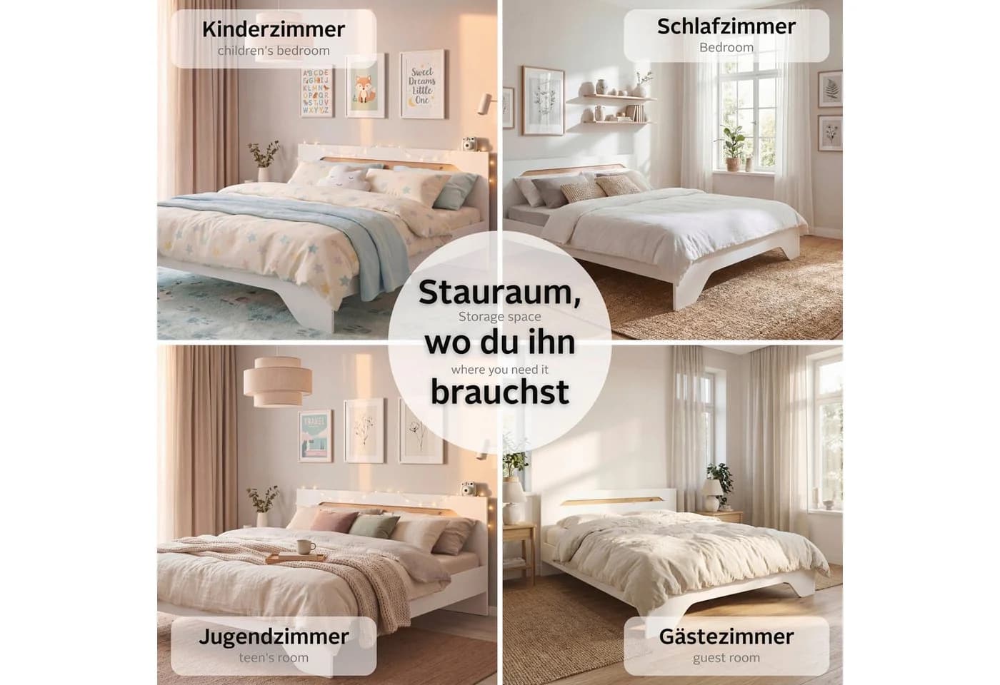 OTTO home Doppelbett AGORDO Weiß Eiche Artisan Holzbett - Bild 4